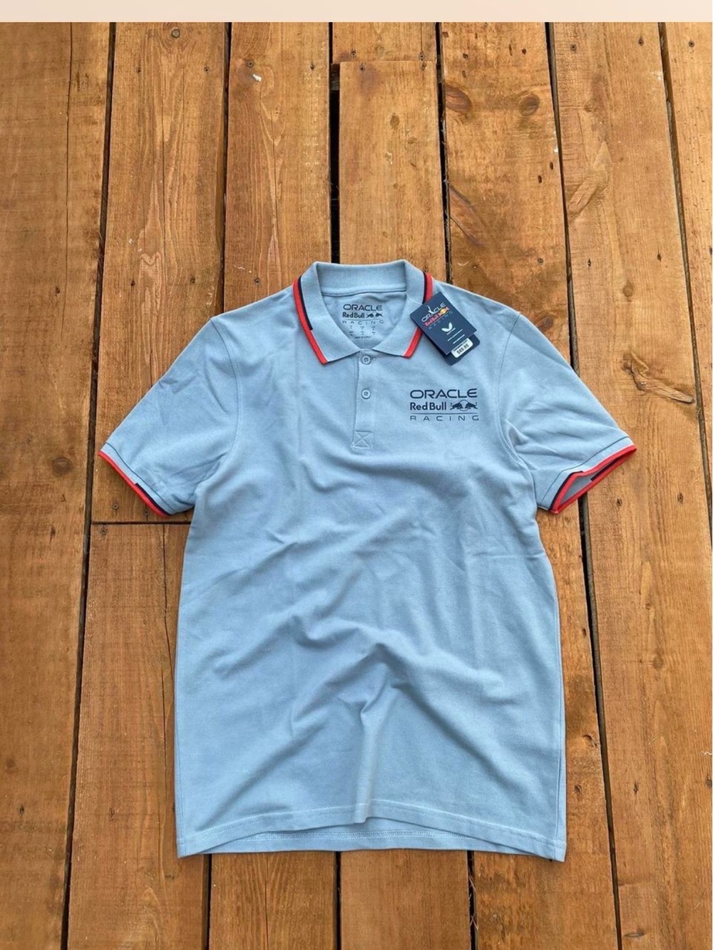 Oracle Red Bull Racing Light Grey Polo with Red Trim